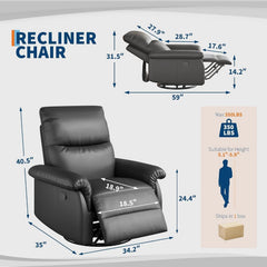 Oversized PU Leather Swivel Recliner Chair, Manual Upholstered Reclining Sofa Seat