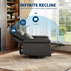 Oversized PU Leather Swivel Recliner Chair, Manual Upholstered Reclining Sofa Seat