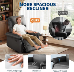 Oversized PU Leather Swivel Recliner Chair, Manual Upholstered Reclining Sofa Seat