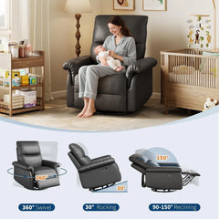Oversized PU Leather Swivel Recliner Chair, Manual Upholstered Reclining Sofa Seat