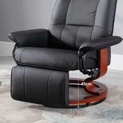 PU Leather Swivel Recliner Chair with Footrest, Adjustable Manual Reclining Chair, Black