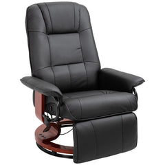 PU Leather Swivel Recliner Chair with Footrest, Adjustable Manual Reclining Chair, Black