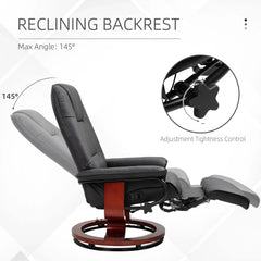 PU Leather Swivel Recliner Chair with Footrest, Adjustable Manual Reclining Chair, Black