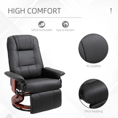 PU Leather Swivel Recliner Chair with Footrest, Adjustable Manual Reclining Chair, Black