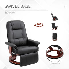 PU Leather Swivel Recliner Chair with Footrest, Adjustable Manual Reclining Chair, Black