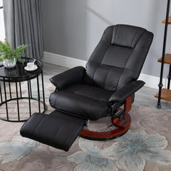 PU Leather Swivel Recliner Chair with Footrest, Adjustable Manual Reclining Chair, Black