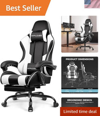 Pearl White Gaming Chair with Footrest – Ergonomic Gaming Desk Chair with Lumbar Support