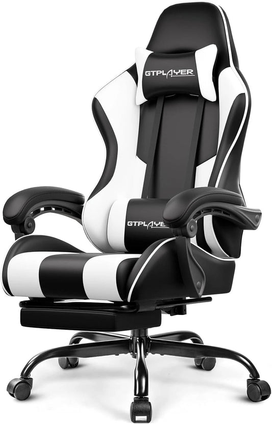 Pearl White Gaming Chair with Footrest – Ergonomic Gaming Desk Chair with Lumbar Support