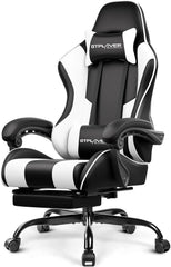 Pearl White Gaming Chair with Footrest – Ergonomic Gaming Desk Chair with Lumbar Support
