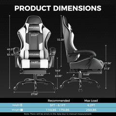 Pearl White Gaming Chair with Footrest – Ergonomic Gaming Desk Chair with Lumbar Support
