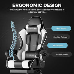 Pearl White Gaming Chair with Footrest – Ergonomic Gaming Desk Chair with Lumbar Support