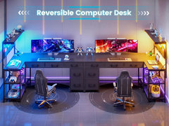 Reversible L Shaped Corner Computer Desk with 5 Drawers & LED Lights – Home Office Gaming Desk