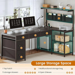Reversible L Shaped Corner Computer Desk with 5 Drawers & LED Lights – Home Office Gaming Desk