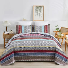 【dealsforyou】Parures de lit réversibles imprimées ultra douces Baleines Flottilla, très grand lit, couvre-lits et couvre-lits légers à motifs géométriques et rayures avec 2 taies d'oreiller pour toutes les saisons