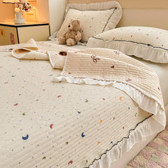 Korean Lace Ruffles Spring Bedsheet Princess Quilted Bedspread Air-conditioning Blanket Single Double Sheet Mattress Cover