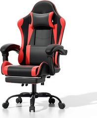 Athena Collection Carbonfaser Schwarzer Gaming-Stuhl – Ergonomisch mit Fußstütze Kopfstütze Lendenwirbelstütze Höhenverstellbar Drehbar