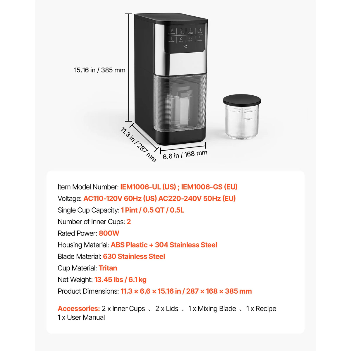 SucceBuy 7-in-1 Ice Cream Maker for Gelato Sorbet Milkshake Homemade Ice-Cream Machine with One-Touch Mix-in + Respin for Smooth