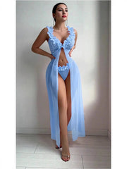 Women's 2-Piece Lace Lingerie Set - Sexy Floral Mesh Night Gown for Women, Sheer Slip Dress with Matching Panty, Soft Lightweight Loungewear for Bedroom & Vacation Use, summerw, Lingerie Women