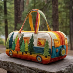 Joyful Miles Quilted Duffle Bag, Colorful Weekender Travel Tote, Overnight Carry On Gym Bag