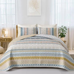 【dealsforyou】Parures de lit réversibles imprimées ultra douces Baleines Flottilla, très grand lit, couvre-lits et couvre-lits légers à motifs géométriques et rayures avec 2 taies d'oreiller pour toutes les saisons