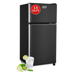 Kismile 3.2 Cu Ft 2-Door Compact Refrigerator with Freezer, Fridge Drawer, Adjustable Shelf, Thermostat – Silver for Bedroom, Office, Two-Door Mini Freezers