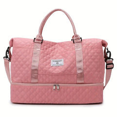 Large Capacity Travel Bag Set, Letter Pattern Zipper Travel Bag with Shoe Compartment, Casual Sports Fitness Bag for Women & Men, Weekender Travel Set