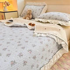 Korean Lace Ruffles Spring Bedsheet Princess Quilted Bedspread Air-conditioning Blanket Single Double Sheet Mattress Cover