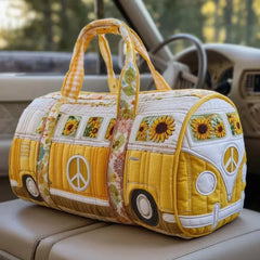 Joyful Miles Quilted Duffle Bag, Colorful Weekender Travel Tote, Overnight Carry On Gym Bag