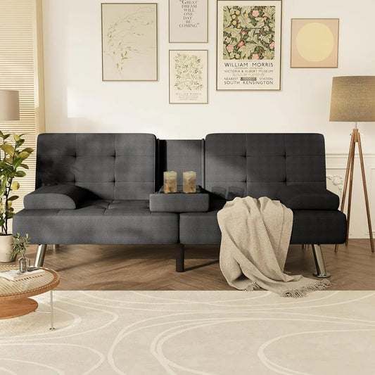 Homall Futon Sofa Bed, Futon Couch with Removable Armrests Adjustable Recliner Sleeper Sofa Bed with Dual Cup Holders for Living