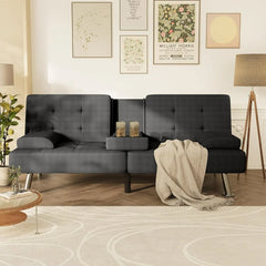Homall Futon Sofa Bed, Futon Couch with Removable Armrests Adjustable Recliner Sleeper Sofa Bed with Dual Cup Holders for Living