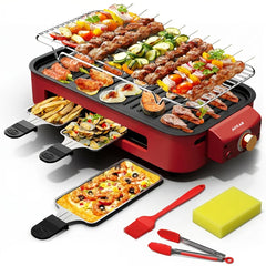 Gril Électrique Coréen BBQ Sans Fumée pour l'Intérieur, Plaque Amovible Antiadhésive, 5 Températures Réglables, Compatible Lave-Vaisselle, 1500W, Appareil de Cuisine