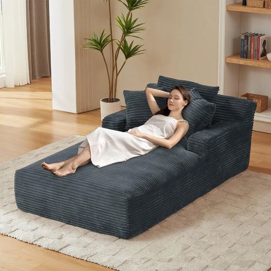 80 Inch Chaise Lounge Chair Indoor, Oversized Corduroy Upholstered Boneless Sofa Bed, Deep Seat Sleeper Couch Reading Chairs, Cl