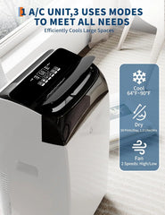 Adoolla 12000 BTU Portable Air Conditioner With Dehumidifier And Fan