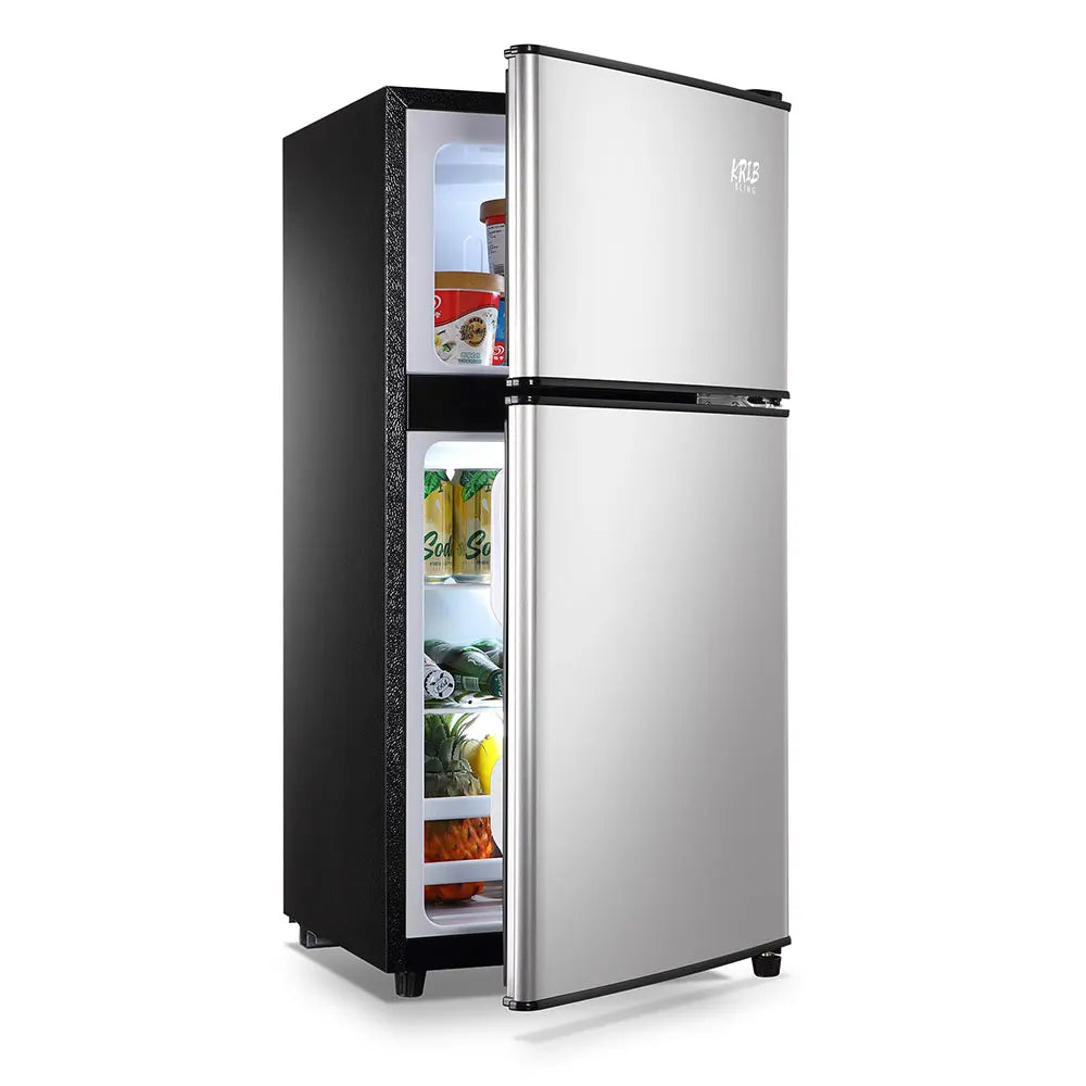 Kismile 3.2 Cu Ft 2-Door Compact Refrigerator with Freezer, Fridge Drawer, Adjustable Shelf, Thermostat – Silver for Bedroom, Office, Two-Door Mini Freezers