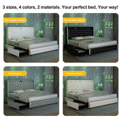 GEGOFORU Queen LED-Bettrahmen mit Galaxy-Projektor, Bluetooth-Lautsprecher, USB-Anschlüssen, 4 Schubladen, kein Boxspringbett erforderlich, PU Schwarz