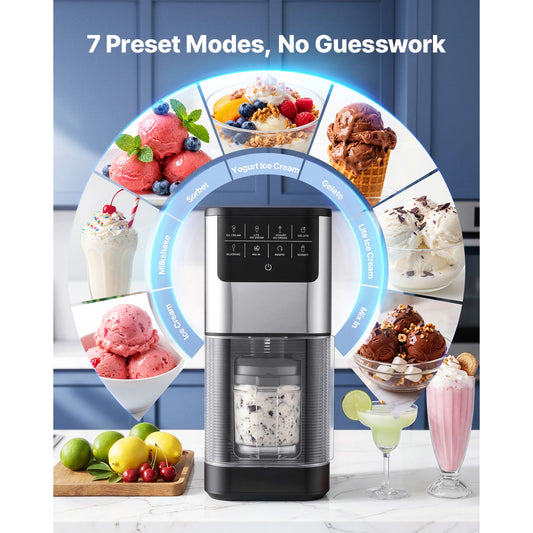 SucceBuy 7-in-1 Ice Cream Maker for Gelato Sorbet Milkshake Homemade Ice-Cream Machine with One-Touch Mix-in + Respin for Smooth