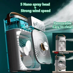 New 3 In 1 Portable Mini Air Cooler Fan Household Air Conditioner with LED Night Light & Humidifier for Home Office Office Home