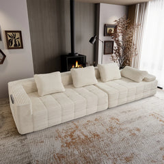 【Fête des Pères】Canapé-lit sans cadre segmenté de 126 pouces. Tissu en velours côtelé compact sans cadre, canapé-lit de sol multifonctionnel pour coins lecture douillets et espaces invités, design ergonomique, expédié en deux pièces modulables