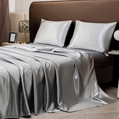 DECOLURE 4-teiliges Satin-Bettwäsche-Set – seidiges Spannbettlaken, hypoallergen, doppelt genäht, knitterfrei, 38 cm tiefe Taschen, elastische Kanten für sicheren Halt, luxuriös weiche Bettwäsche