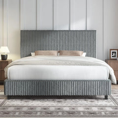 [DealsForYouDays][Summerwins] AMERLIFE Upholstered Bed Frame, Corduroy Platform Bed with 3.5" Thick Gap-Free Headboard, Fully Padded, Metal Frame with Strong Slats, No Box Spring Needed