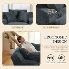 80 Zoll Chaiselongue für Innenbereiche, überdimensionales gepolstertes Sofabett aus Cord ohne Gestell, tiefes Schlafsofa Lesesessel, Cl
