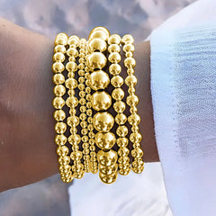 PAVOI Beaded Bracelet for Women - 14K Gold Plated Lightweight Womens Ball Bracelet - Gold Bracelets Cute Stackable Jewelry