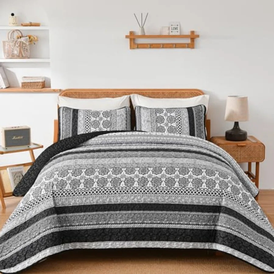 【dealsforyou】Parures de lit réversibles imprimées ultra douces Baleines Flottilla, très grand lit, couvre-lits et couvre-lits légers à motifs géométriques et rayures avec 2 taies d'oreiller pour toutes les saisons