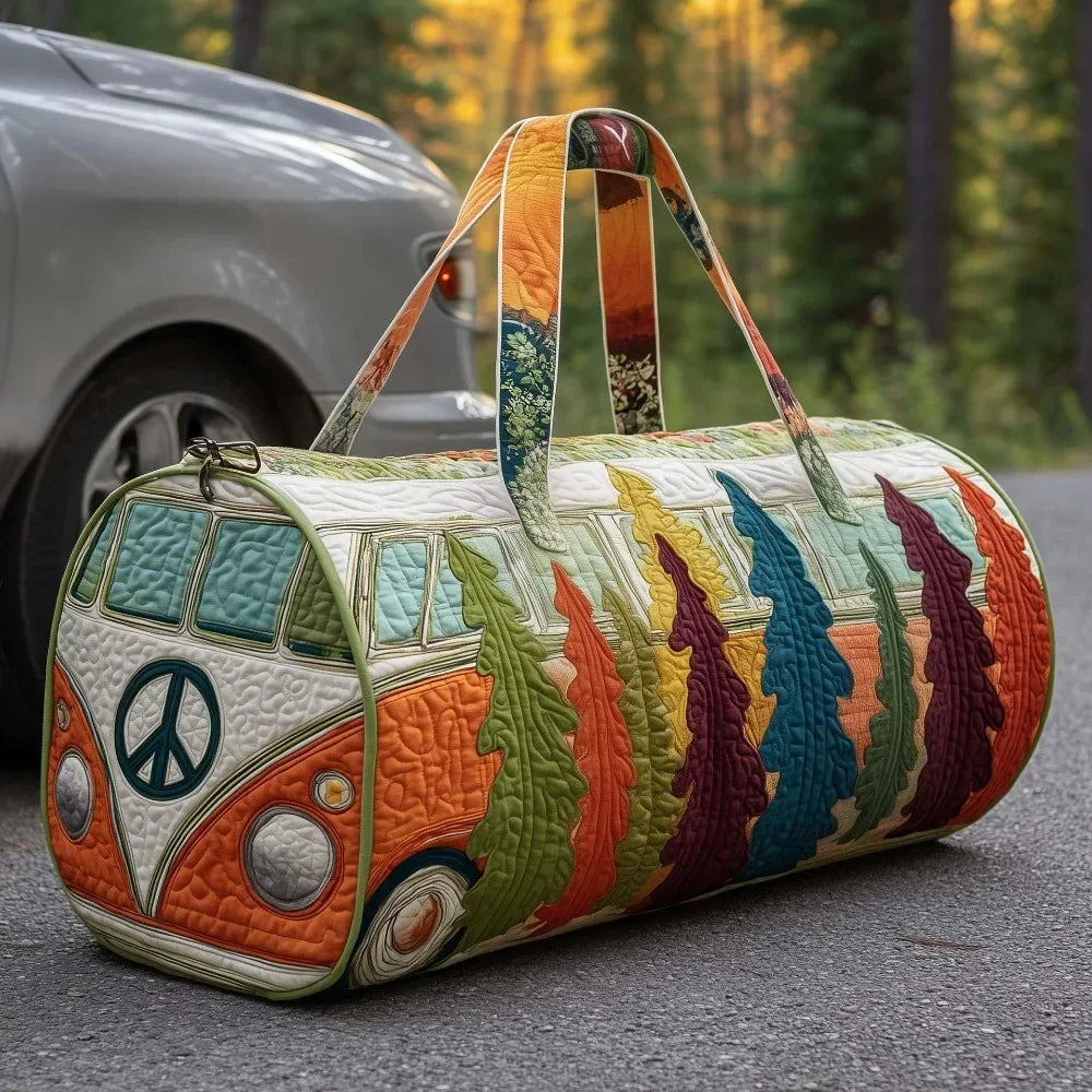Joyful Miles Quilted Duffle Bag, Colorful Weekender Travel Tote, Overnight Carry On Gym Bag