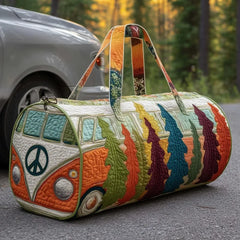 Joyful Miles Quilted Duffle Bag, Colorful Weekender Travel Tote, Overnight Carry On Gym Bag