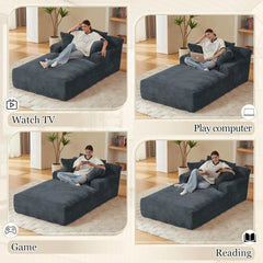 80 Zoll Chaiselongue für Innenbereiche, überdimensionales gepolstertes Sofabett aus Cord ohne Gestell, tiefes Schlafsofa Lesesessel, Cl
