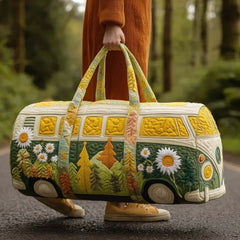 Joyful Miles Quilted Duffle Bag, Colorful Weekender Travel Tote, Overnight Carry On Gym Bag