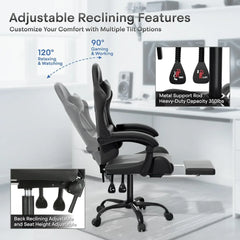 Athena Collection Carbonfaser Schwarzer Gaming-Stuhl – Ergonomisch mit Fußstütze Kopfstütze Lendenwirbelstütze Höhenverstellbar Drehbar