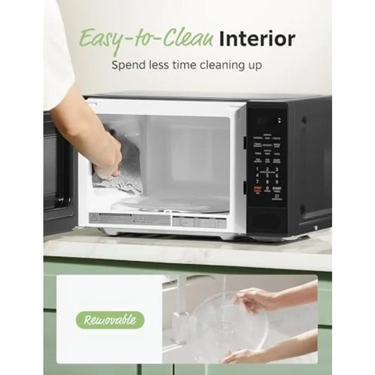 COSTWAY Retro Microwave 700W, 0.7 Cu.ft Vintage Microwave with 5 Powers Levels, Auto Cooking & Defrost, Stainless Steel Interior, Delayed Start, Child Lock, Small Microwaves for Kitchen, Office, Dorm
