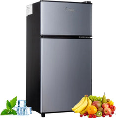 Kismile 3.2 Cu Ft 2-Door Compact Refrigerator with Freezer, Fridge Drawer, Adjustable Shelf, Thermostat – Silver for Bedroom, Office, Two-Door Mini Freezers